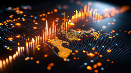Poster - cinematic view of data visualization showcasing renewable energy investments, featuring glowing graphs and digital map. vibrant colors highlight trends and insights