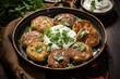 © Vlad - Crunchy Aloo Tikki on Rustic Dish. Top View of Deep-Fried Indian Potato Patties Served with Yogurt on a Background of Street Food