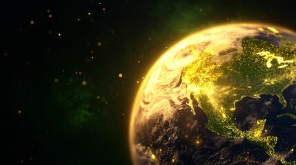 Poster - Illuminated Earth Globe View at Night with Bright City Lights and Stars Against Dark Space Background