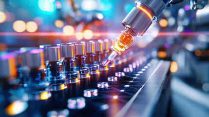 Poster - futuristic biotech lab featuring advanced robotic technology and precision instruments. scene captures essence of innovation and scientific exploration