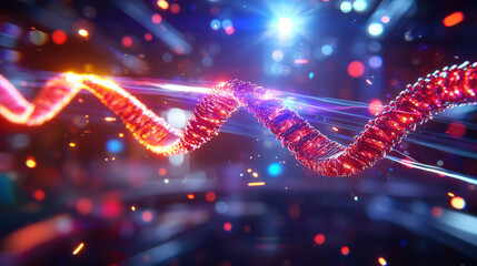 Aufkleber - futuristic depiction of DNA strand illuminated with vibrant colors, showcasing intricate details and dynamic background. image evokes sense of advanced technology and genetic exploration