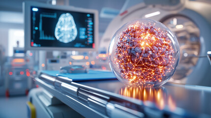 Aufkleber - high resolution 3D representation of AI powered molecular structure in futuristic lab setting, showcasing advanced technology and innovation