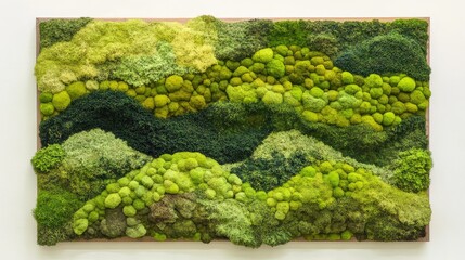 Aufkleber - Vertical abstract wall art installation made from various shades of green moss on a wooden panel with Copy Space for text.
