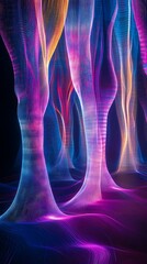 Poster - Abstract digital art showcasing flowing lines in vibrant purple blue and gold colors on dark background