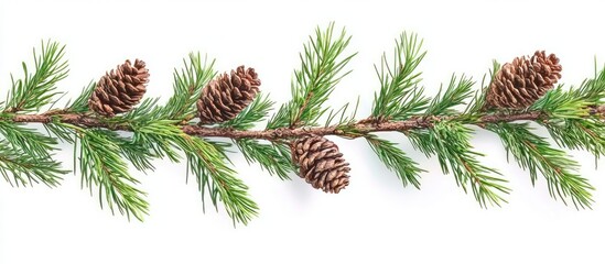 Aufkleber - Pine branch with cones isolated on white background with Copy Space for text placement