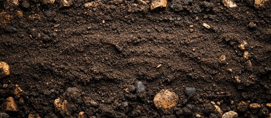 Poster - Brown soil texture with pebbles and grooves for agricultural background Copy Space