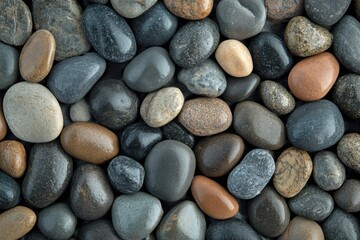 Poster - Close up of smooth beach pebbles and gentle waves creating a serene coastal atmosphere in a sunny seaside setting. Generative AI