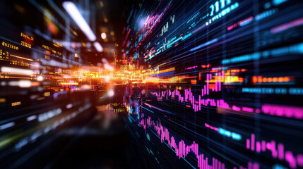 Fototapete - High resolution image of global financial markets with data visualization, graphs, and vibrant colors representing market trends and analytics