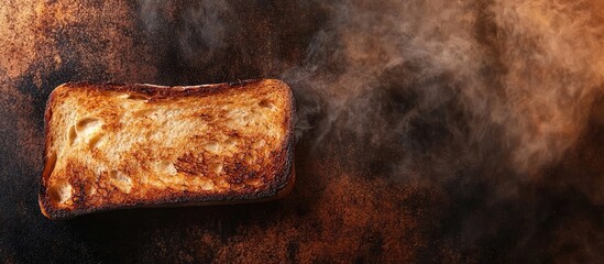 Poster - Freshly Baked Rustic Bread on Dark Surface with Smoke and Copy Space for Text