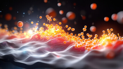 Aufkleber - vibrant abstract representation of nano biosensors interacting with particles, showcasing dynamic movement and energy. image captures essence of advanced technology in visually striking manner