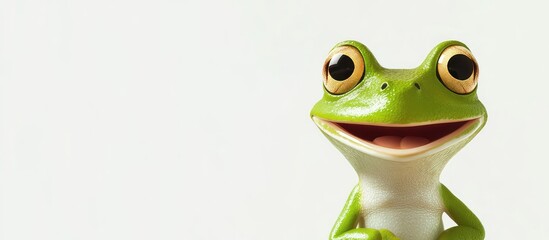 Poster - Green frog with large eyes and a playful expression on a light background with Copy Space for text placement