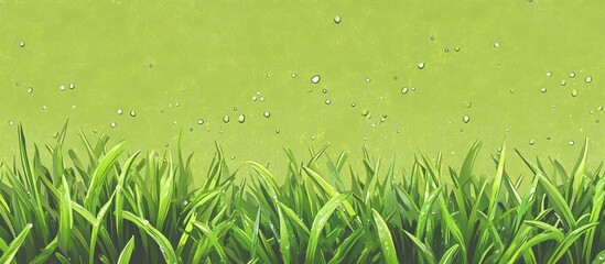 Aufkleber - Fresh green grass with dew drops on blades against a vibrant green background with ample copy space at the top for text insertion