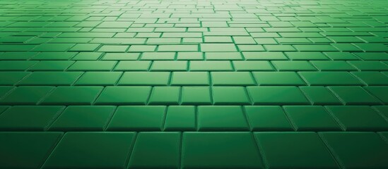 Poster - Green tiled floor with a glossy finish displaying rectangular tiles in a parallel arrangement Copy Space
