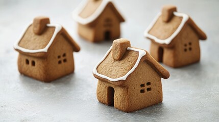 Poster - Gingerbread house decorations with icing on a textured surface Copy Space