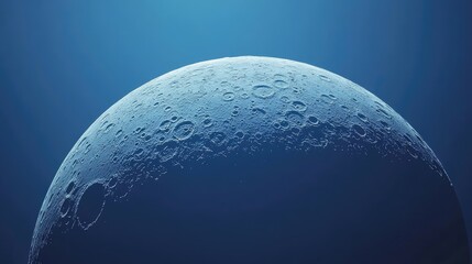 Poster - Detailed close-up view of the moon's surface highlighting craters and texture against a blue background with Copy Space