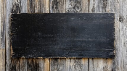 Poster - Textured wooden background with blank chalkboard on rustic wall, ideal for signage or announcements, Copy Space available