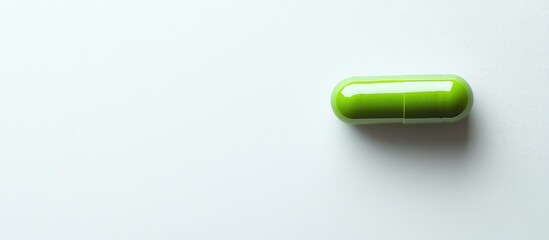 Wall Mural - Green capsule pill on a light background with ample copy space for text placement.