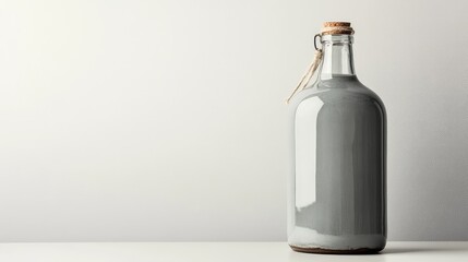 Aufkleber - Gray glass bottle with cork stopper and twine on white background with copy space for text or graphics