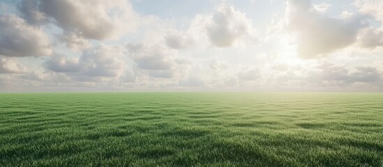 Aufkleber - Vast green grass field under a cloudy sky with sunlight illuminating the horizon and ample Copy Space for text placement