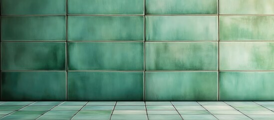 Aufkleber - Textured green wall with square tiles and floor space with Copy Space for text placement
