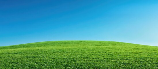 Aufkleber - Green grass landscape with clear blue sky and minimal cloud cover featuring copy space for text placement