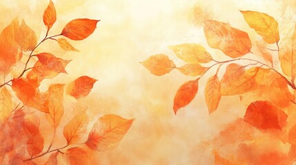 Poster - Autumn leaves in warm orange tones with soft light background and copy space for text placement.