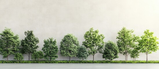 Poster - Green trees line against a plain wall with ample copy space for text or graphics in a natural landscape setting.