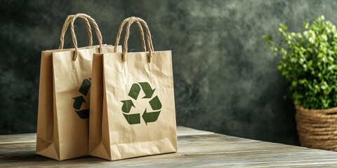 Poster - Brown Paper Bags with Recycle Logo