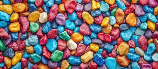 Poster - Colorful natural pebbles background texture with vibrant hues and smooth surfaces ideal for copy space design elements