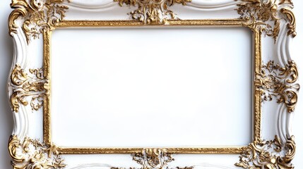 Poster - Ornate vintage picture frame with intricate gold detailing and blank white space for text Copy Space
