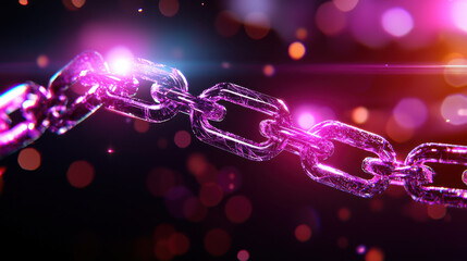 Poster - vibrant portrayal of blockchain technology, showcasing interconnected links in colorful, abstract design. glowing chain symbolizes security and innovation in digital transactions