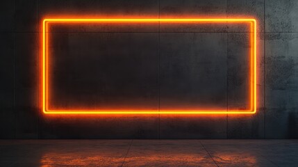 Poster - Neon orange light frame on concrete wall with copy space for text or graphic placement