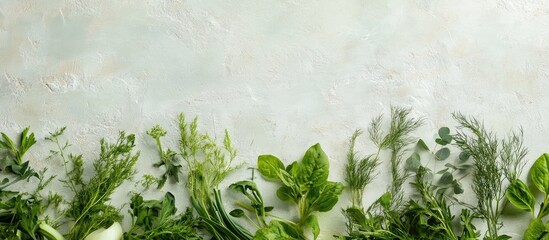 Aufkleber - Fresh herbs arranged on a light textured background with copy space for text placement.