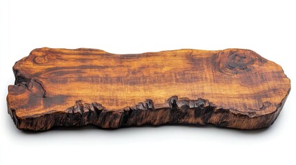 Poster - Wooden slab with natural edges showcasing rich grain patterns and warm tones ideal for rustic decor and creative projects Copy Space