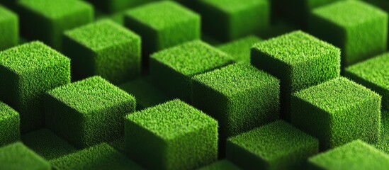 Poster - Green textured cubes arranged in a three-dimensional pattern with depth and shadows Copy Space