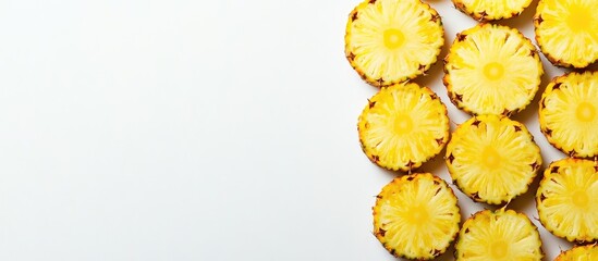 Poster - Slices of fresh pineapple arranged with copy space on white background
