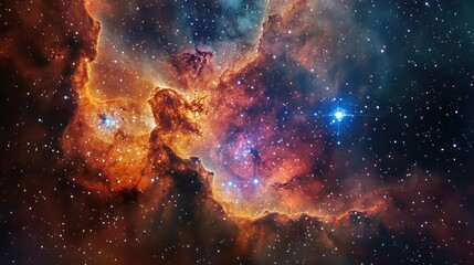 Poster - colorful cosmic nebula in deep space with bright stars and gas clouds against a dark background copy