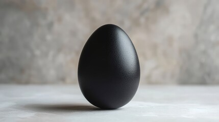 Poster - Black egg on a textured gray background with copy space for text. Minimalistic style and concept of simplicity and elegance.