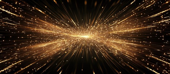 Fototapete - Abstract golden light streaks on a black background creating a sense of motion and energy Copy Space
