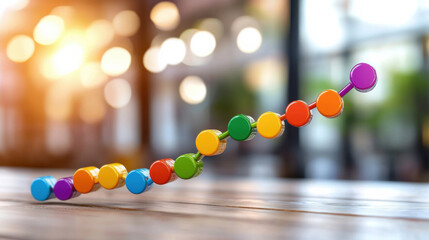 Poster - colorful graph representing market growth with vibrant circular markers, symbolizing progress and success in business. background features blurred, warm ambiance