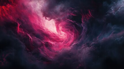Poster - vibrant swirling nebula with shades of pink and purple against a dark background copy space