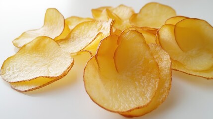 Aufkleber - Dried potato chips arranged aesthetically on a white background with ample copy space for text placement.