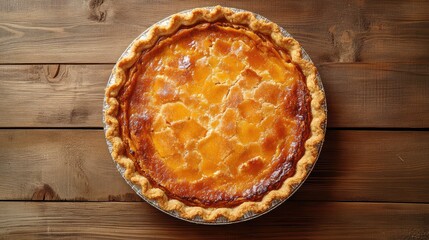 Poster - Homemade pie with golden crust on wooden table Copy Space