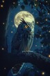 © Goncharenko - Owl perched on tree branch near full moon