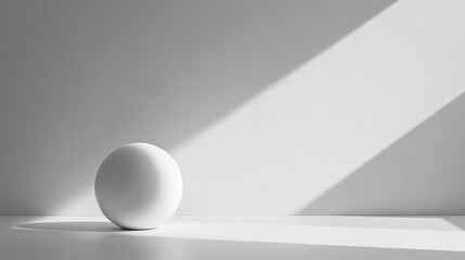 Poster - Minimalistic white sphere on a monochromatic surface with light and shadow contrasts, featuring ample copy space for text.