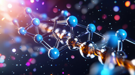 Aufkleber - close up view of nanoparticle drug interacting with molecular structures, showcasing vibrant colors and intricate details. image captures essence of advanced scientific research and innovation