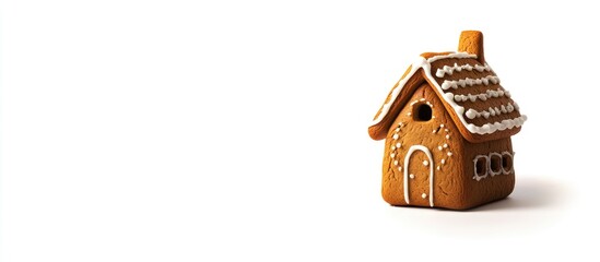 Poster - Gingerbread house on white background with copy space for holiday themes or culinary decorations