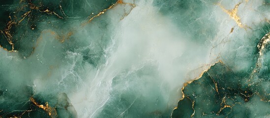 Aufkleber - Green marble texture with golden veins and soft cloud-like patterns suitable for backgrounds and designs Copy Space