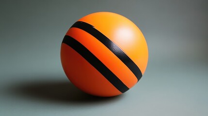 Poster - Orange ball with black stripes against a green background Copy Space for text placement