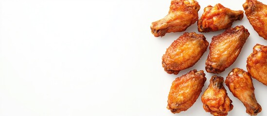 Poster - Cooked chicken wings arranged on a white background with copy space for text placement